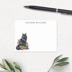Black Cat on a Stack of Books Personalized Post-it Notes