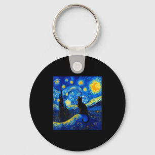 Black Cat On A Starry Night – Cat Lover Funny Van  Keychain