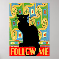 Black Cat on Abstract Wallpaper, edit text Poster