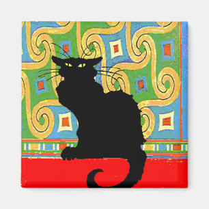 Black Cat on Abstract Wallpaper Magnet