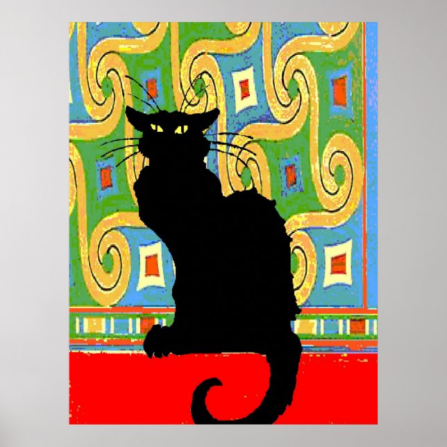 Black Cat on Abstract Wallpaper Poster (Front)