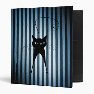 Black Cat on Black & Blue Stripes Binder