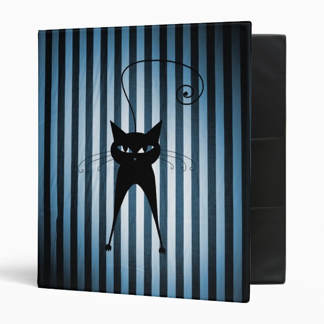 Black Cat on Black & Blue Stripes Binder (Front/Inside)