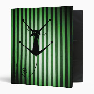 Black Cat on Black & Green Stripes Binder