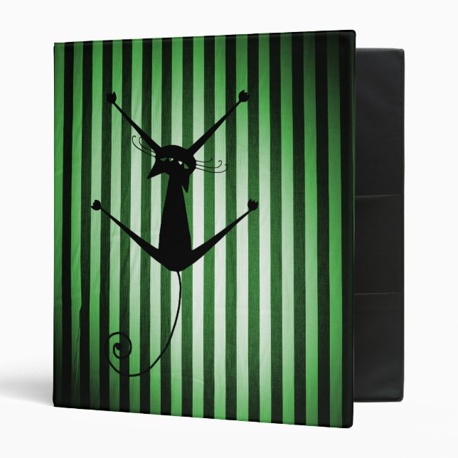 Black Cat on Black & Green Stripes Binder (Front/Inside)