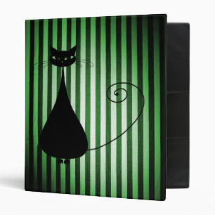 Black Cat on Black & Green Stripes Binder