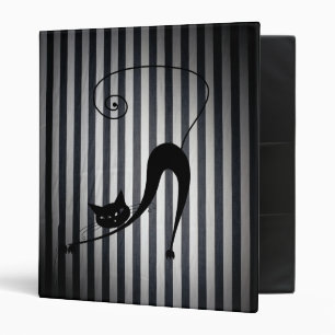 Black Cat on Black & White Stripes Binder