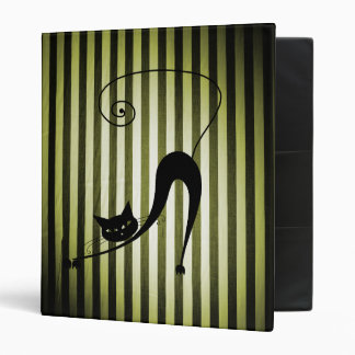 Black Cat on Black & Yellow Stripes Binder