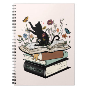 Black Cat on Book Funny Cat Notebook 