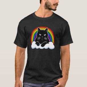 Black Cat on Cloud with Rainbow LGBTQ+ Pride T-Shirt