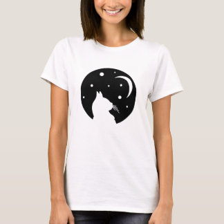 Black Cat On Crescent Moon Halloween Celestial Art T-Shirt