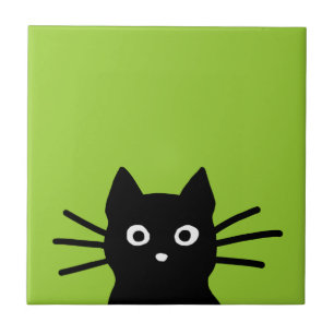 Black Cat on Green (Colour is Customizable) Tile