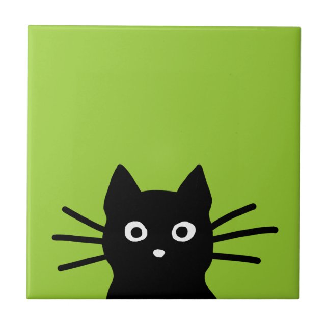 Black Cat on Green (Colour is Customizable) Tile (Front)