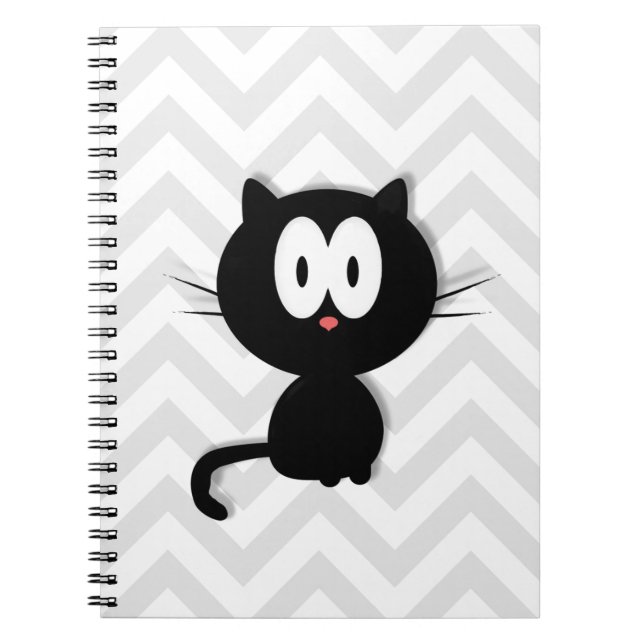 Black Cat on grey chevron Notebook (Front)