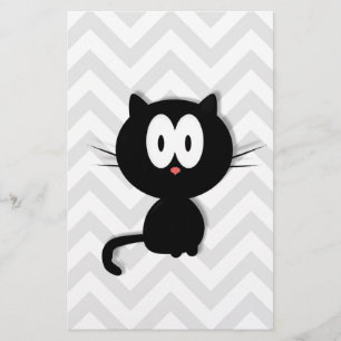 Black Cat on grey chevron Stationery