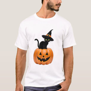 Black Cat on Halloween Pumpkin T-Shirt