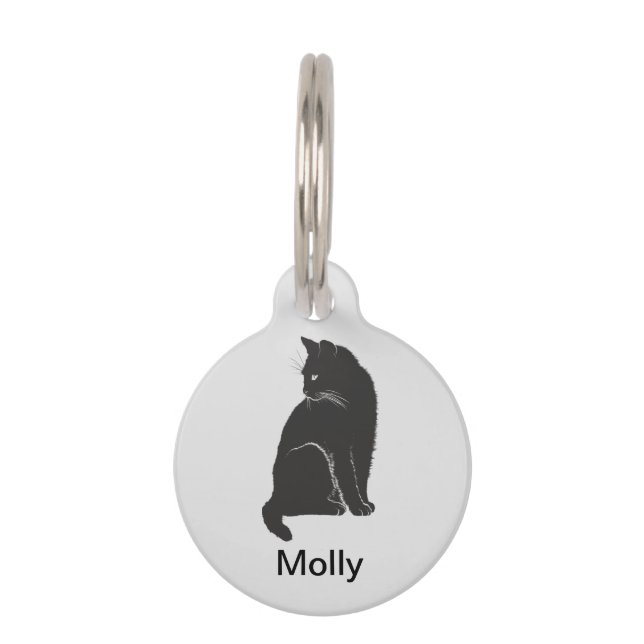 Black Cat On Light Grey Pet Tag (Front)
