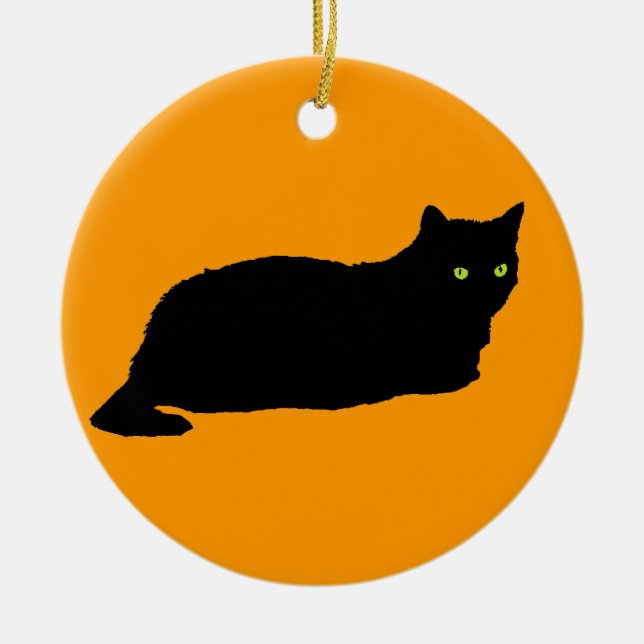 Black Cat on Orange Ceramic Ornament (Front)