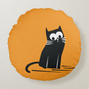 Black Cat on Orange – Kids  Round Pillow