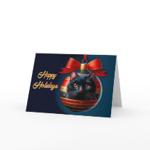 Black Cat on Ornament Christmas Card