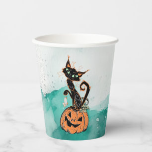 Black Cat on Pumpkin Halloween Paper cup