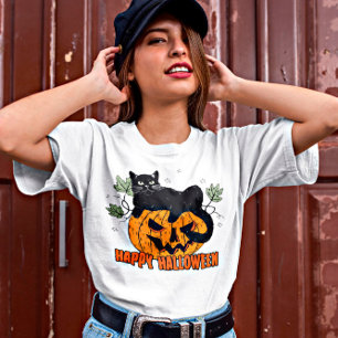 Black Cat on Pumpkin T-Shirt