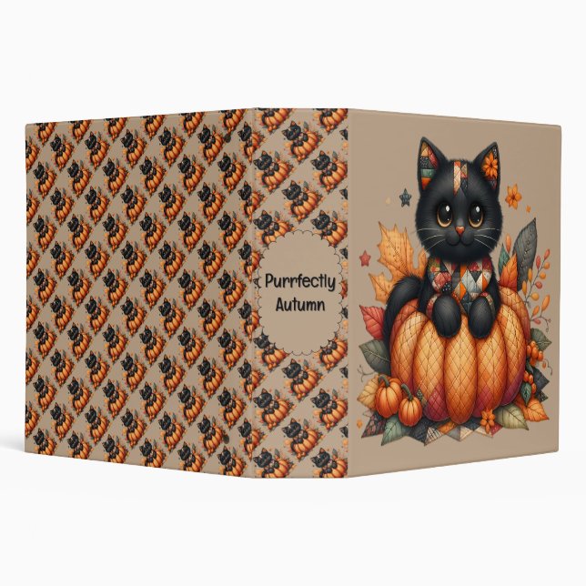 Black Cat on Pumpkin with Autumn Quilt Pattern Binder (Background)