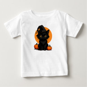 Black Cat on Pumpkins under Full Moon Baby T-Shirt
