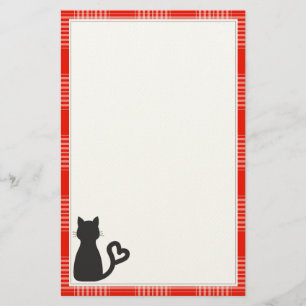 Black Cat on Red Plaid Stationery