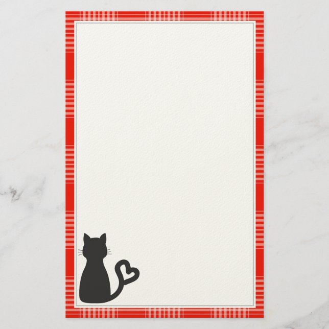 Black Cat on Red Plaid Stationery (Front)