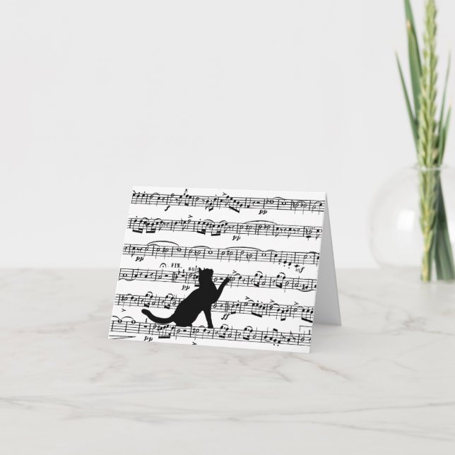 Black Cat On Sheet Music Card (Front)