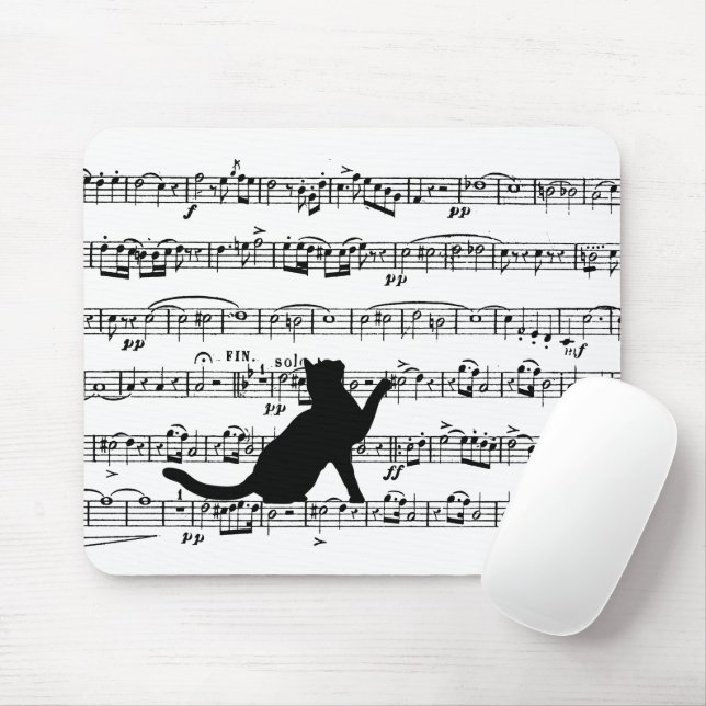 Black Cat On Sheet Music Mouse Pad (With Mouse)