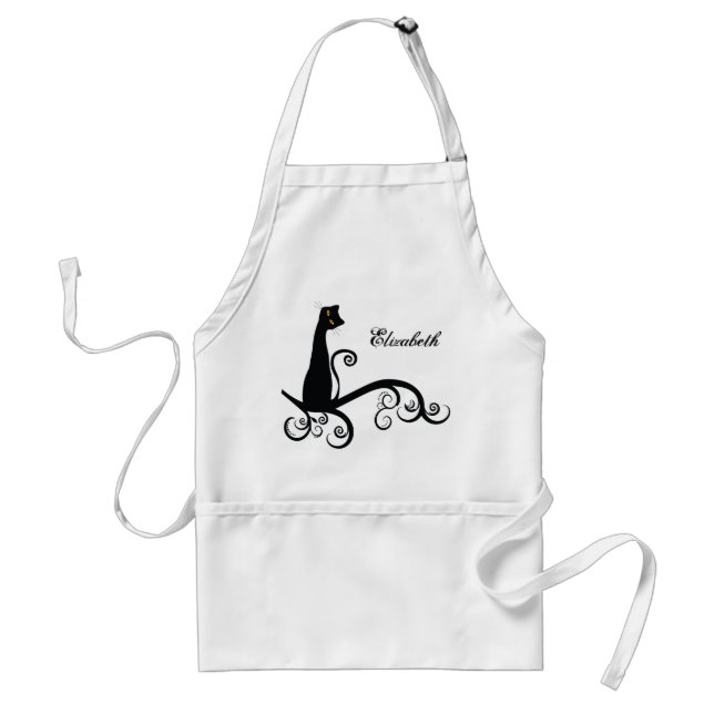 Black Cat On Swirly Branch Personalized Standard Apron (Front)