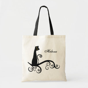 Black Cat On Swirly Branch Personalized Tote Bag
