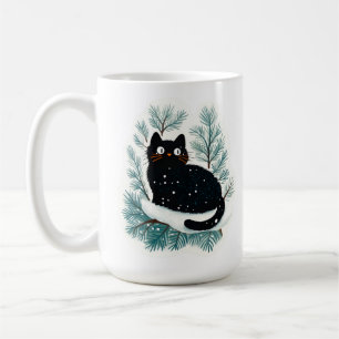 Black cat on the Christmas tree cute Coffee Mug