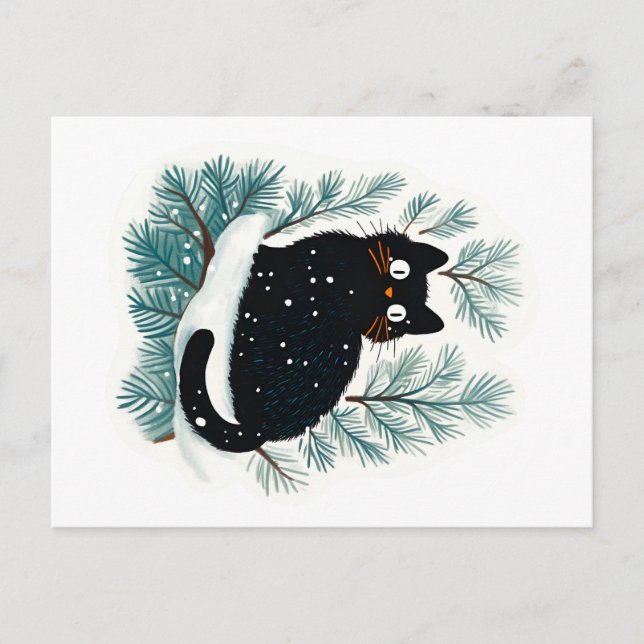 Black cat on the Christmas tree cute Postcard (Front)