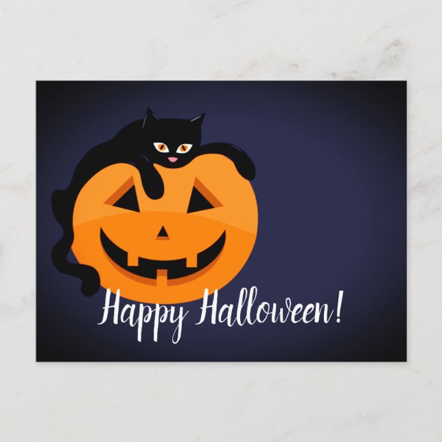 Black Cat on the Moon Halloween  Postcard (Front)