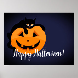 Black Cat on the Moon Halloween  Poster
