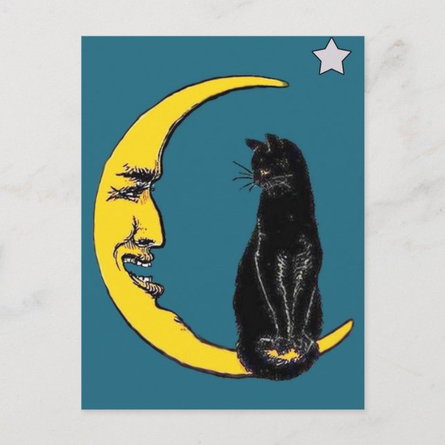 Black Cat on the Moon Postcard (Front)