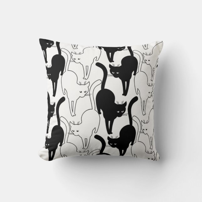 Black Cat on the street Throw Pillow (Front)