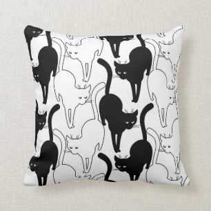 Black Cat on the street Throw Pillow