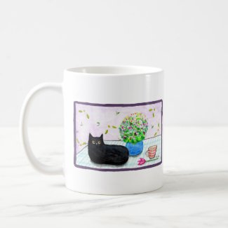 Black Cat on the table Cute Cat Art Cat lover gift