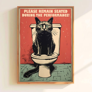 Black Cat on Toilet Art Printable Funny Toilet Art Poster