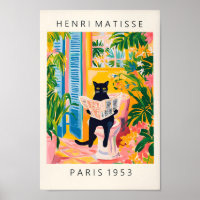 Black Cat On Toilet, Bathroom Wall Art, Matisse Po