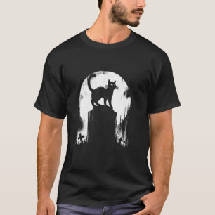 Black Cat On Tomb - Vintage Spooky Cat Graveyard H T-Shirt