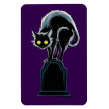 Black Cat on Tombstone Purple Magnet