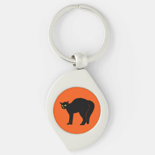 Black Cat on Vibrant Orange Keychain