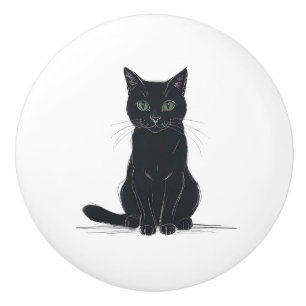 Black cat on white background door pull