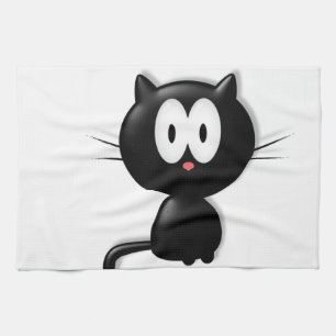 Black Cat on white background Kitchen Towel