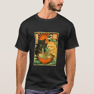 Black Cat Orange Cat Slurping Ramen Japanese Cat R T-Shirt
